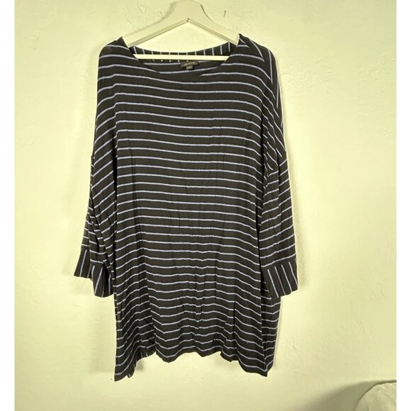 J. Jill Wearever Womens 2X Striped Rayon Stretch Pullover Tunic Top Black Purple - Picture 1 of 8